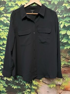 Alfani Black Button-Down Long Sleeve Blouse